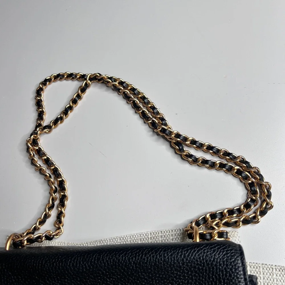 Tory Burch Britten Combo Crossbody Bag Black‎ Pebbled Leather Gold Chain Logo